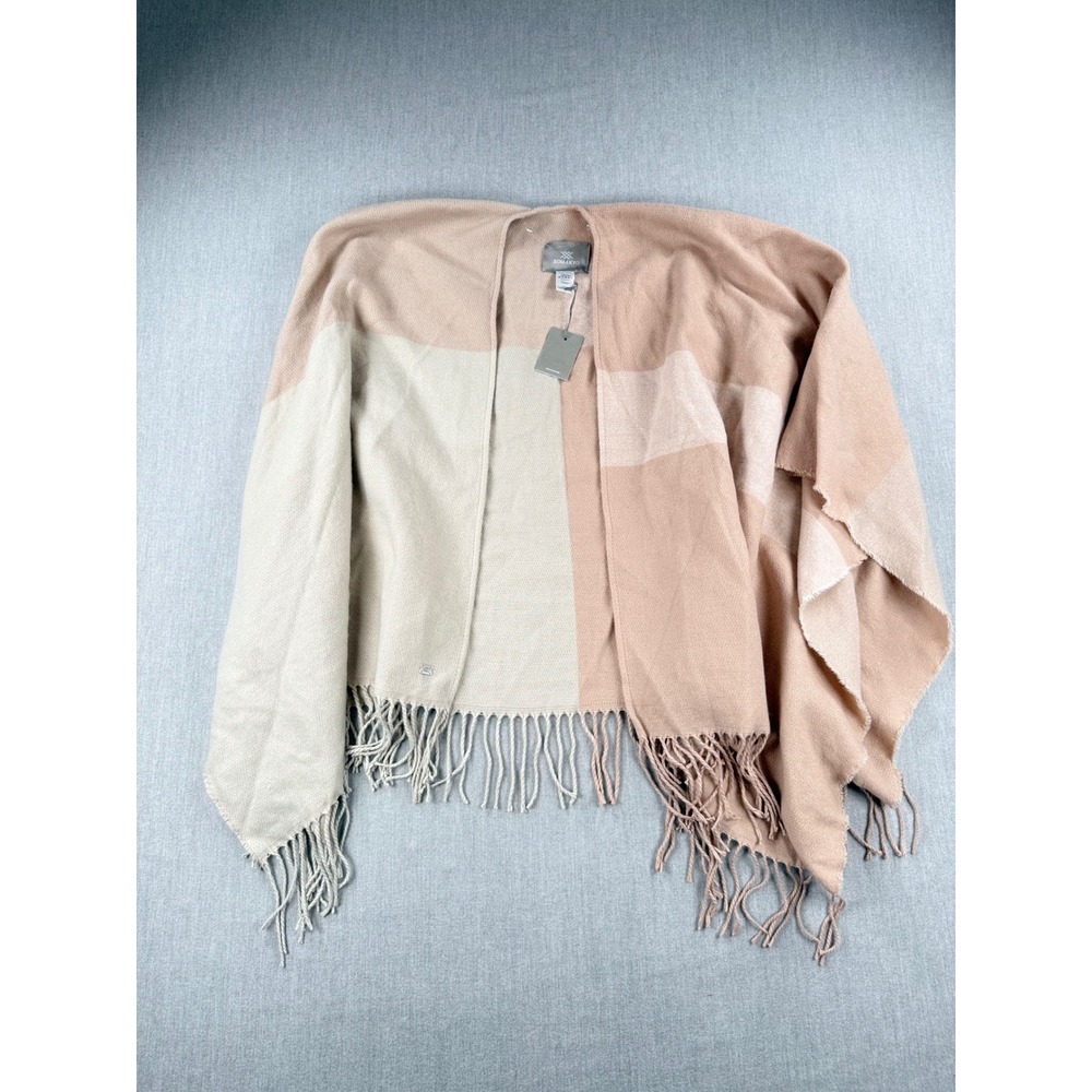 Soia & Kyo Women Colorblock Fringe Knit Wrap Poncho Pink Cream One Size NWT
